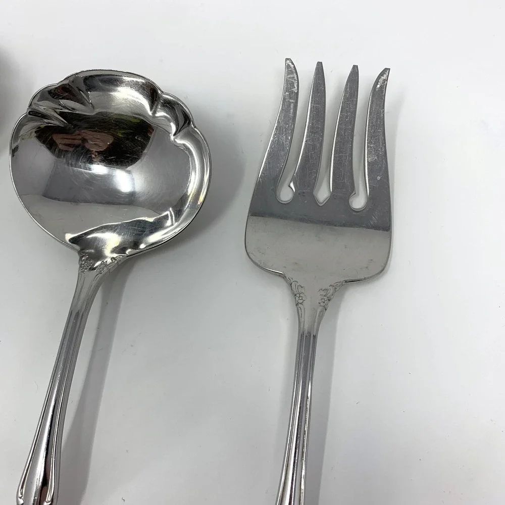 Lot of 3 ONEIDA Dover Heirloom Cube 3 Serving Pieces Meat Fork, Spoons Stainless
